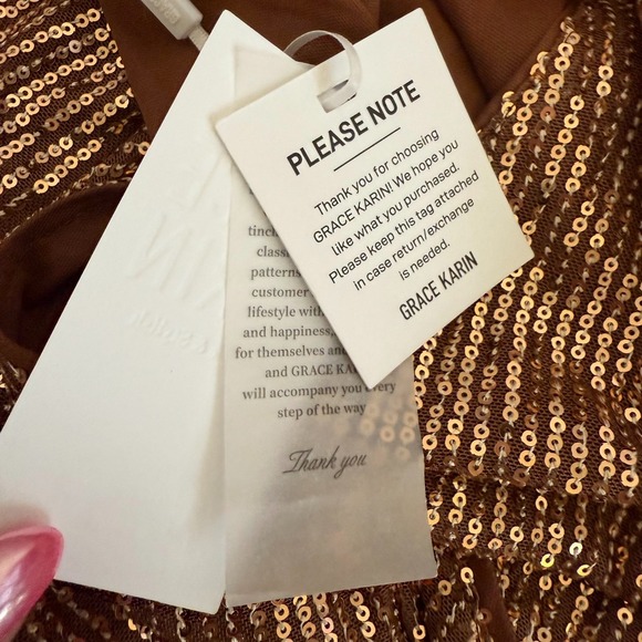 Grace Karin Sequin Top Women Medium Brown Glitter V-Neck 3/4 Sleeve Party Blouse - Picture 7 of 12